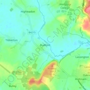 Rudford topographic map, elevation, terrain