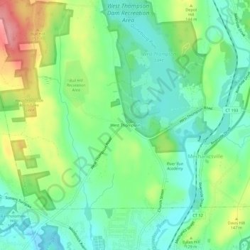 West Thompson topographic map, elevation, terrain