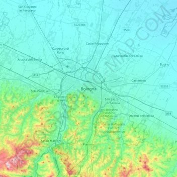 Bologna topographic map, elevation, terrain