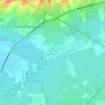 Ouled Sidi M'Hamed topographic map, elevation, terrain