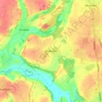 Małkowo topographic map, elevation, terrain