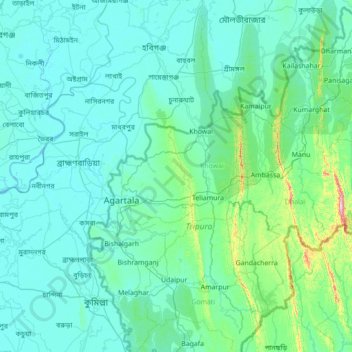 West Tripura topographic map, elevation, terrain