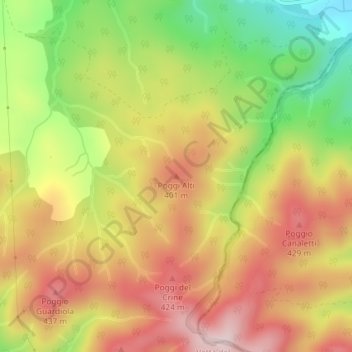 Poggi Alti topographic map, elevation, terrain