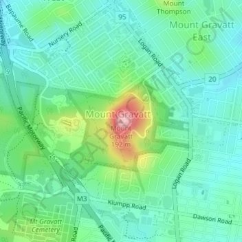 Mount Gravatt topographic map, elevation, terrain