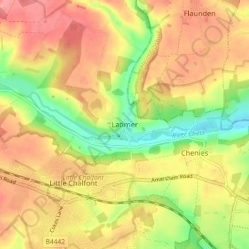 Latimer topographic map, elevation, terrain