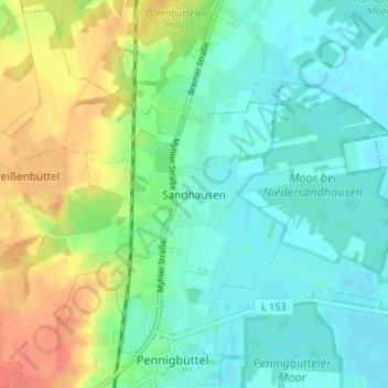 Sandhausen topographic map, elevation, terrain