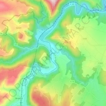 Lanau topographic map, elevation, terrain