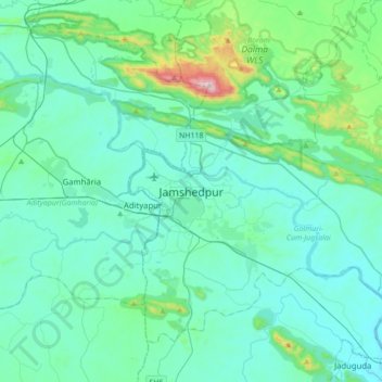 Jamshedpur topographic map, elevation, terrain
