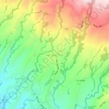 San Juan Sur topographic map, elevation, terrain