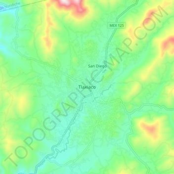 Tlaxiaco topographic map, elevation, terrain