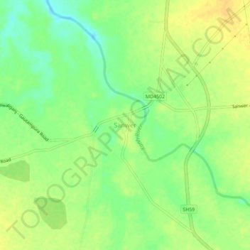 Sanwer topographic map, elevation, terrain