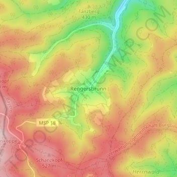 Rengersbrunn topographic map, elevation, terrain