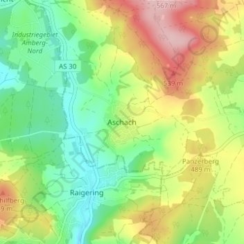 Aschach topographic map, elevation, terrain