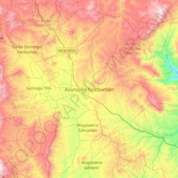 Asunción Nochixtlán topographic map, elevation, terrain
