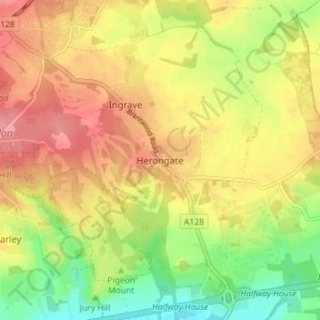 Herongate topographic map, elevation, terrain