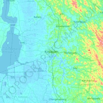 Kottayam topographic map, elevation, terrain