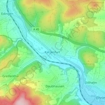 Katzenfurt topographic map, elevation, terrain