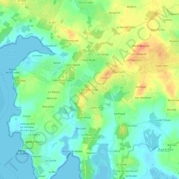 Mane Er Groez topographic map, elevation, terrain