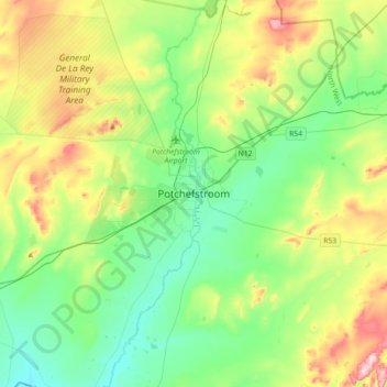 Potchefstroom topographic map, elevation, terrain