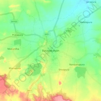 Basavakalyana topographic map, elevation, terrain