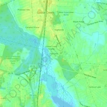 The Oaks topographic map, elevation, terrain