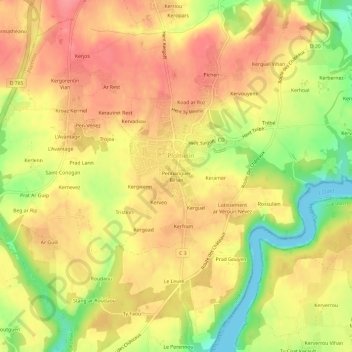 Pennanguer Bihan topographic map, elevation, terrain