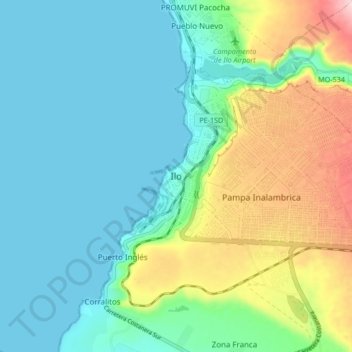 Ilo topographic map, elevation, terrain