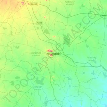 Nalgonda topographic map, elevation, terrain