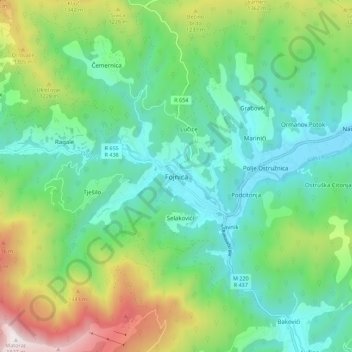 Fojnica topographic map, elevation, terrain