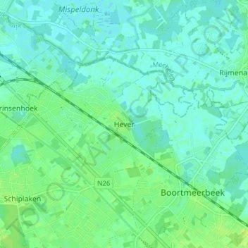 Hever topographic map, elevation, terrain