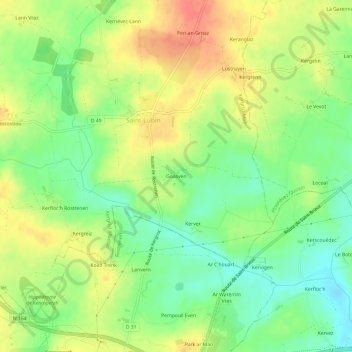 Goasven topographic map, elevation, terrain