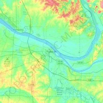 Paducah topographic map, elevation, terrain