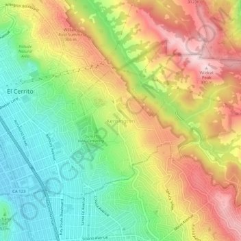 Kensington topographic map, elevation, terrain