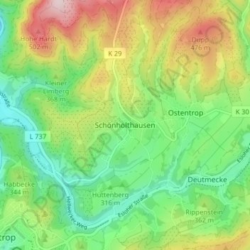 Schönholthausen topographic map, elevation, terrain