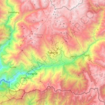 Tawang topographic map, elevation, terrain