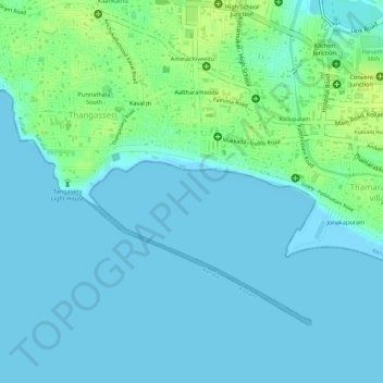 Kollam Port topographic map, elevation, terrain