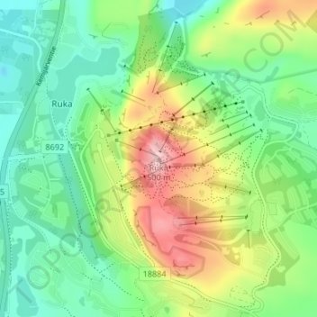 Ruka topographic map, elevation, terrain