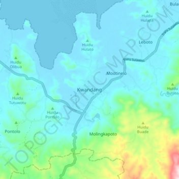 Kwandang topographic map, elevation, terrain