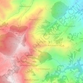 Gairigaun topographic map, elevation, terrain