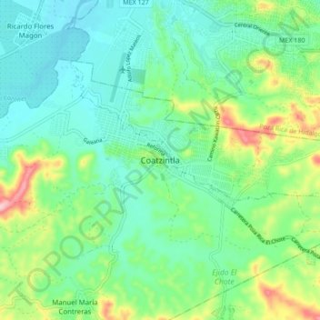 Coatzintla topographic map, elevation, terrain