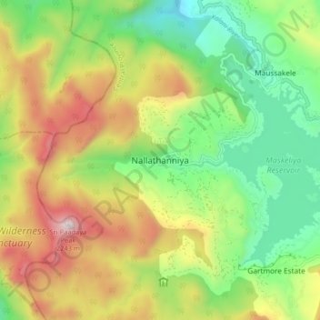 Nallathanniya topographic map, elevation, terrain