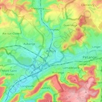 Athus topographic map, elevation, terrain
