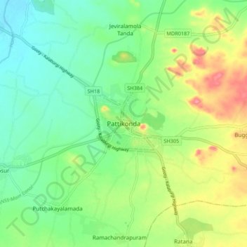 Pattikonda topographic map, elevation, terrain