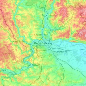 Regensburg topographic map, elevation, terrain