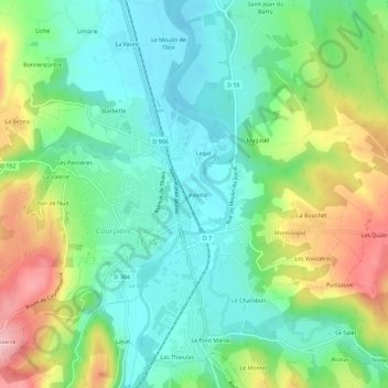 Valette topographic map, elevation, terrain
