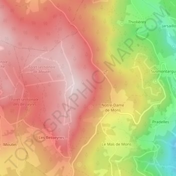 Beurriere topographic map, elevation, terrain