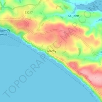 Freathy topographic map, elevation, terrain