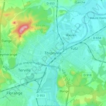 Thionville topographic map, elevation, terrain