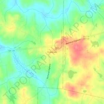 Draketown topographic map, elevation, terrain