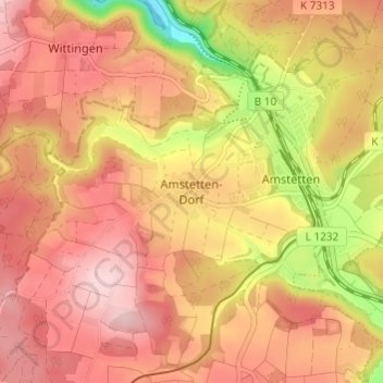 Amstetten-Dorf topographic map, elevation, terrain